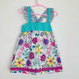 Matilda Jane mixed print, colorful floral ruffle strap button back tank top. 6